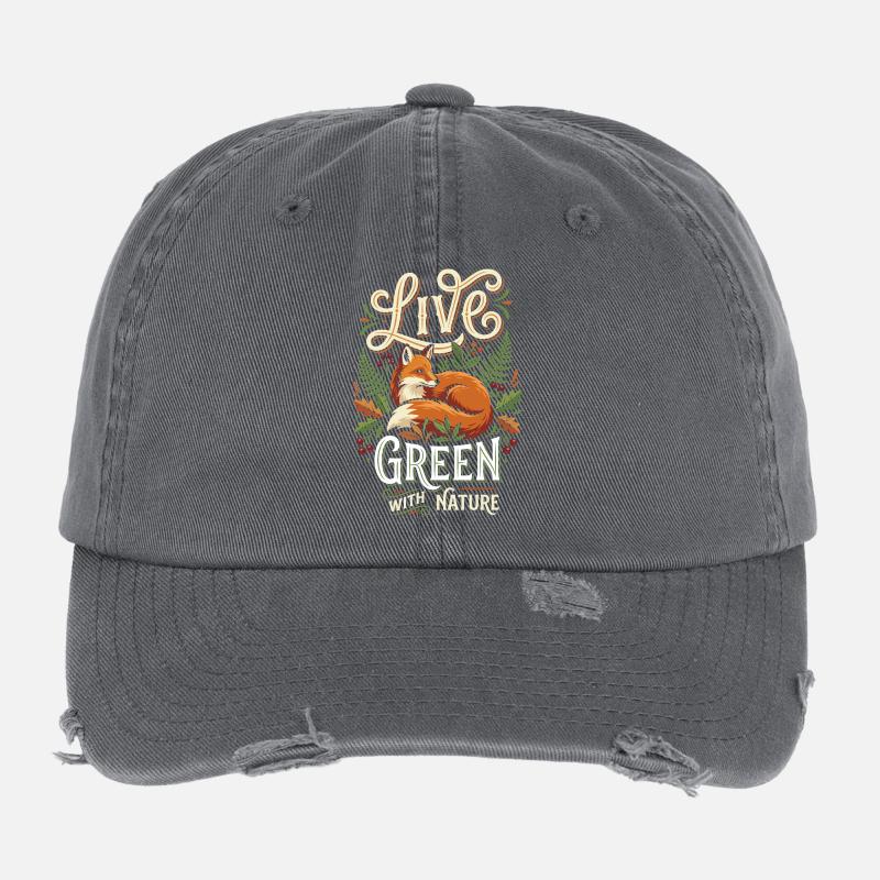 Vivre vert avec la nature – Renard dans la forêt Casquette vintage effet usé Flexfit