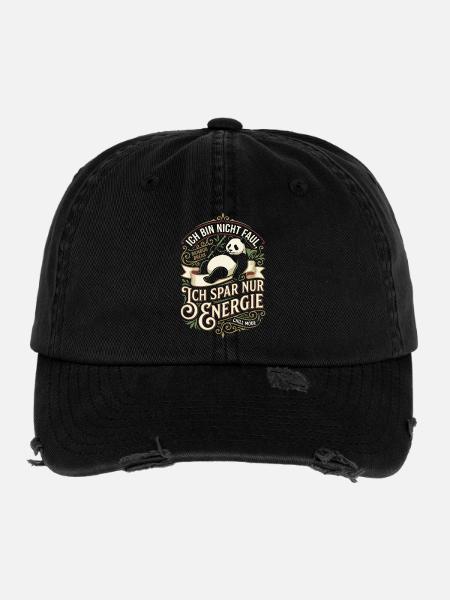 Ich spar nur Energie Panda Design - Flexfit Vintage Destroyed Cap - Schwarz - Vorne