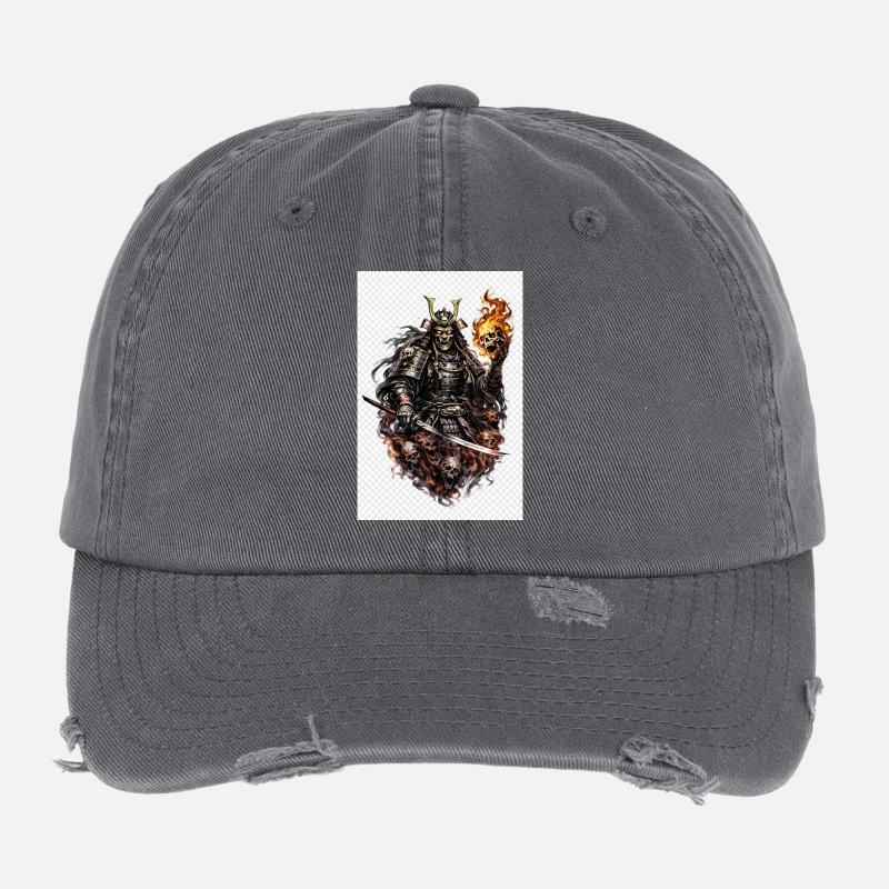 Flammenschädel-Samurai Flexfit Vintage Destroyed Cap