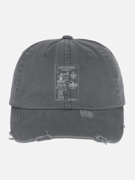 Vintage Kaffeemühle-Bauplan - Flexfit Vintage Destroyed Cap - Dunkelgrau - Vorne