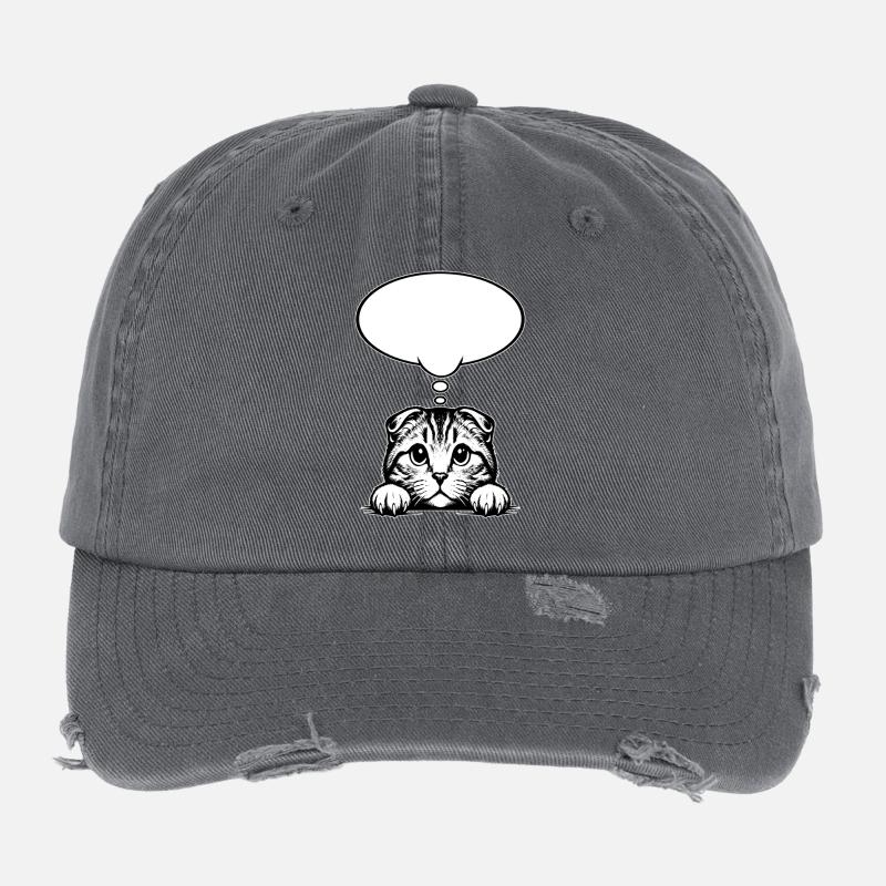 Scottish Fold-eared Cat Speech Bubble Flexfit Vintage Destroyed Cap