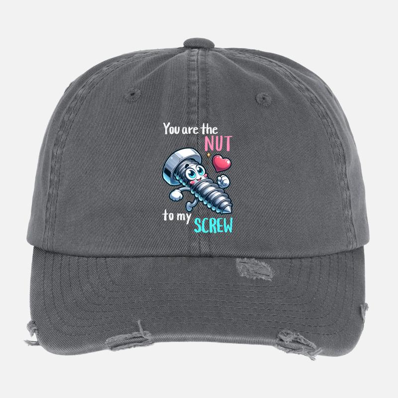 Lustiges Schrauben Mutter Paar Design Flexfit Vintage Destroyed Cap