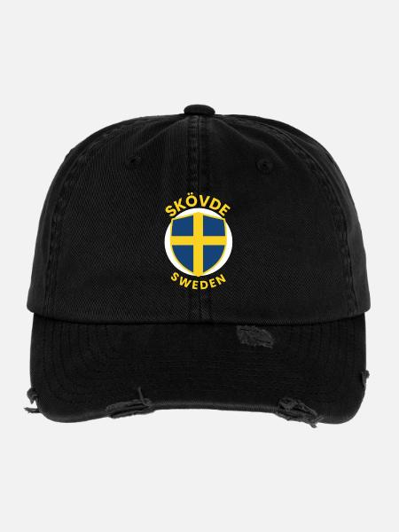 Skövde-Schild Schweden Wappen - Flexfit Vintage Destroyed Cap - Schwarz - Vorne