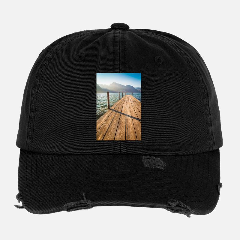 Jetée en bois au lac de la montagne au soleil Casquette vintage effet usé Flexfit