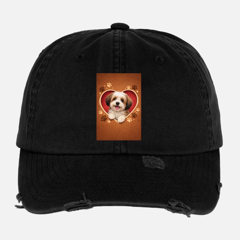 Design de chiot Heart Paws Casquette vintage effet usé Flexfit