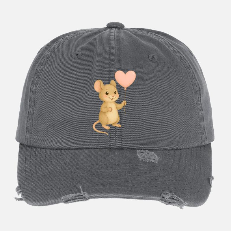 Maus mit Herzballon Flexfit Vintage Destroyed Cap