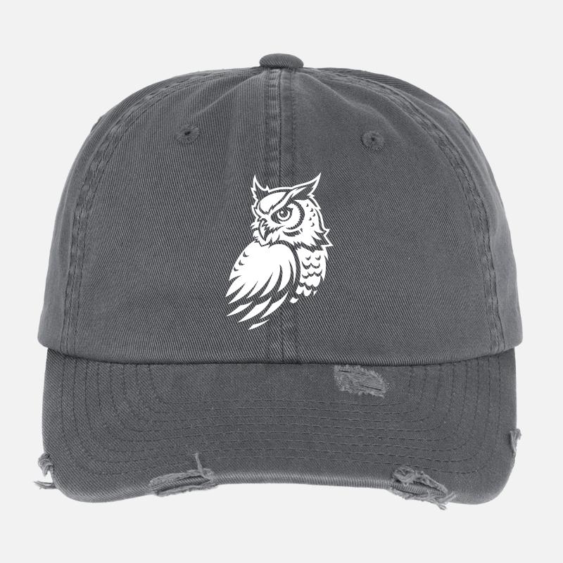 Wachsame Eule – Tattoo Silhouette Flexfit Vintage Destroyed Cap
