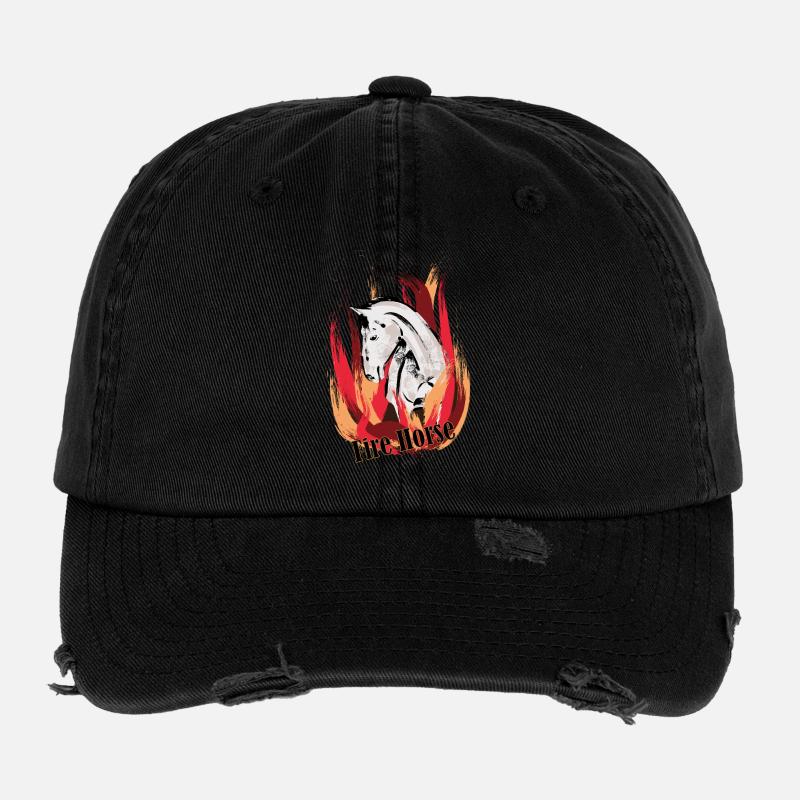 Cheval de feu - Illustration avec des flammes Casquette vintage effet usé Flexfit