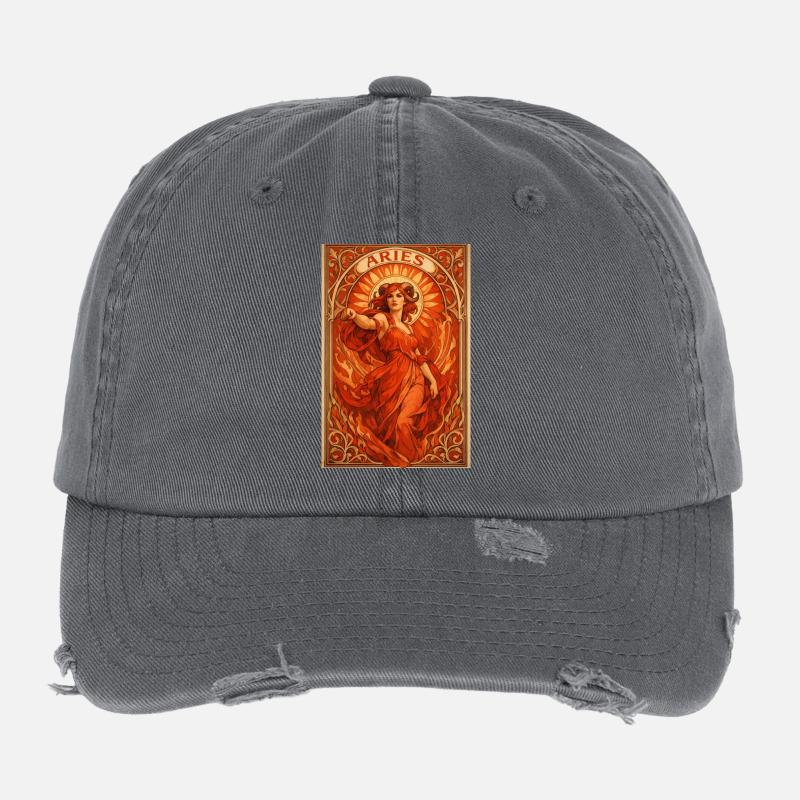 Étoile de feu Bélier dans le style Art nouveau Casquette vintage effet usé Flexfit