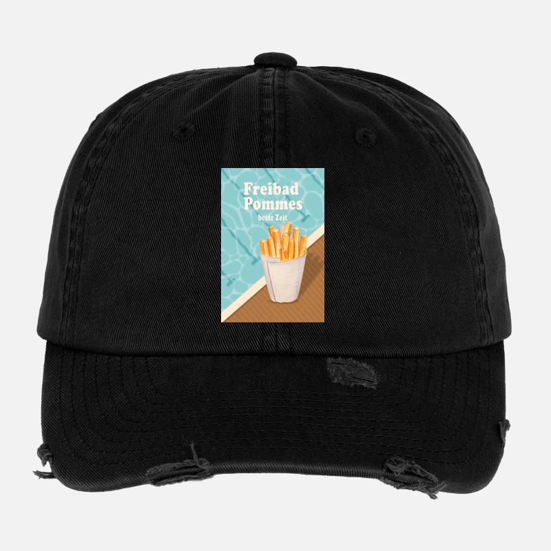 Freibad Pommes beste Zeit Retro Sommer Flexfit Vintage Destroyed Cap