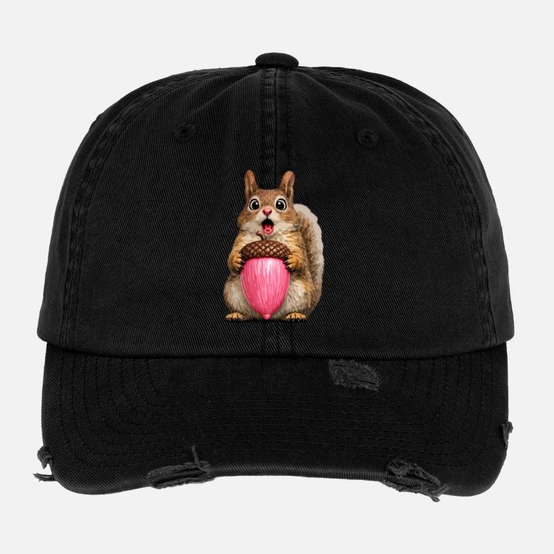 Écureuil avec gland rose Casquette vintage effet usé Flexfit