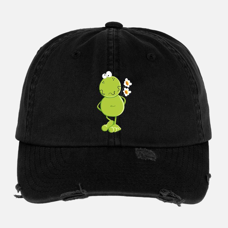 Frog with flowers Flexfit Vintage Destroyed Cap
