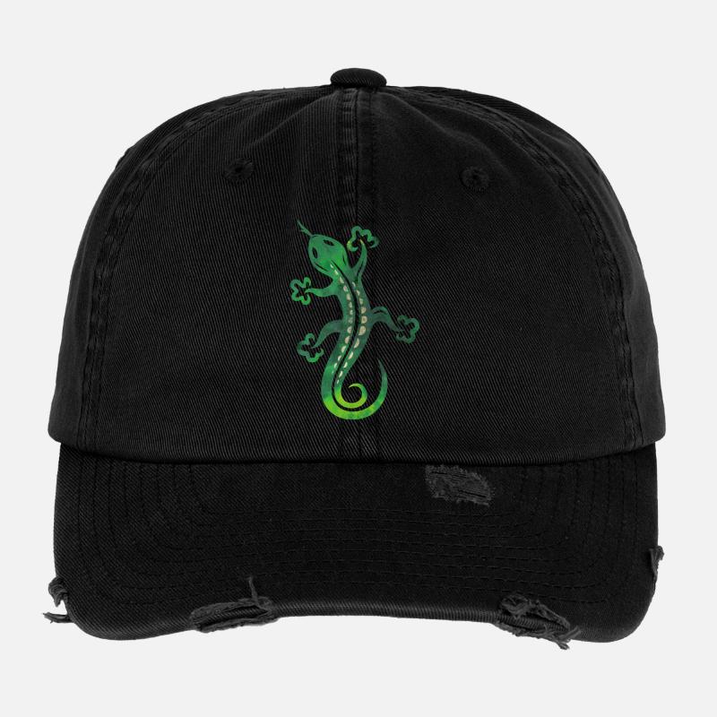 Green lizard, tribal and tattoo style. Flexfit Vintage Destroyed Cap