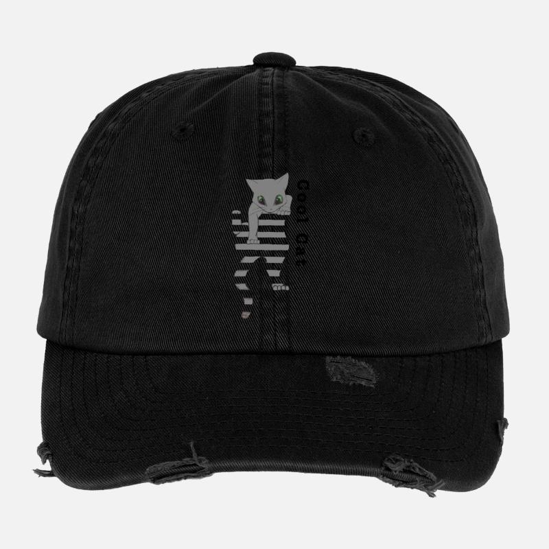 Coole Katze - Flexfit Vintage Destroyed Cap - Schwarz