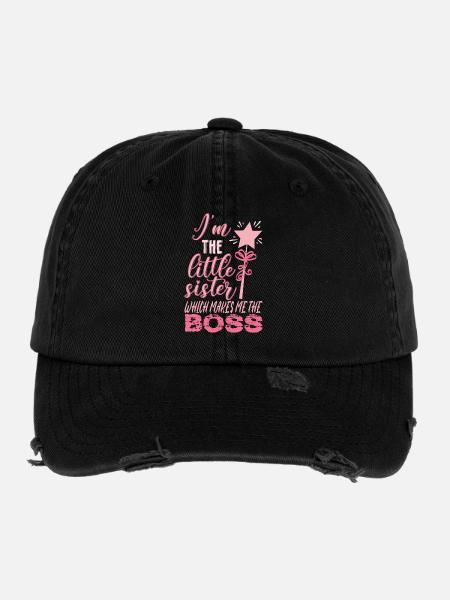 Je suis la petite sœur qui fait de moi le patron - Casquette vintage effet usé Flexfit - noir - Devant