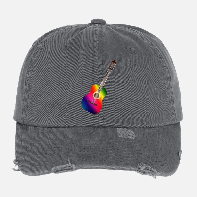 schöne bunte Akustik Gitarre in Regenbogen Farben Flexfit Vintage Destroyed Cap