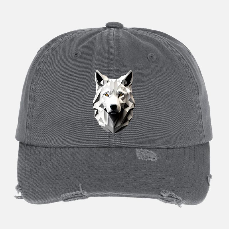 Kopf vom weißen Wolf Flexfit Vintage Destroyed Cap