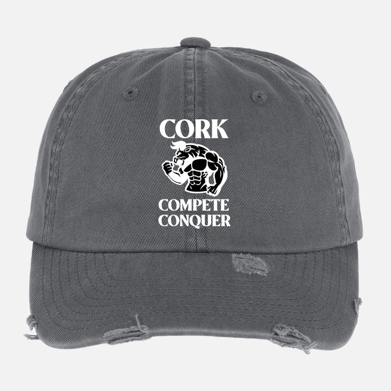 Cork Compete Conquer, Cork Ireland Flexfit Vintage Destroyed Cap