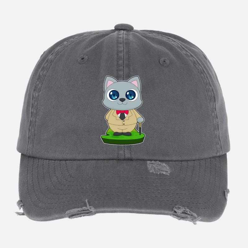 Cat Pensioner Walking Stick Flexfit Vintage Destroyed Cap