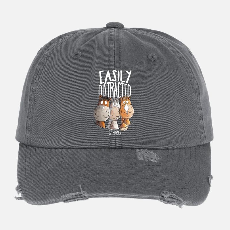 Dicton de cheval avec motif de cheval facilement distrait Casquette vintage effet usé Flexfit