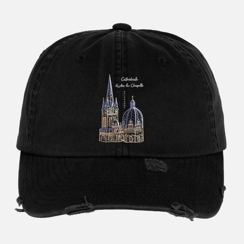 Aachen Cathedral, French, hand drawing Flexfit Vintage Destroyed Cap