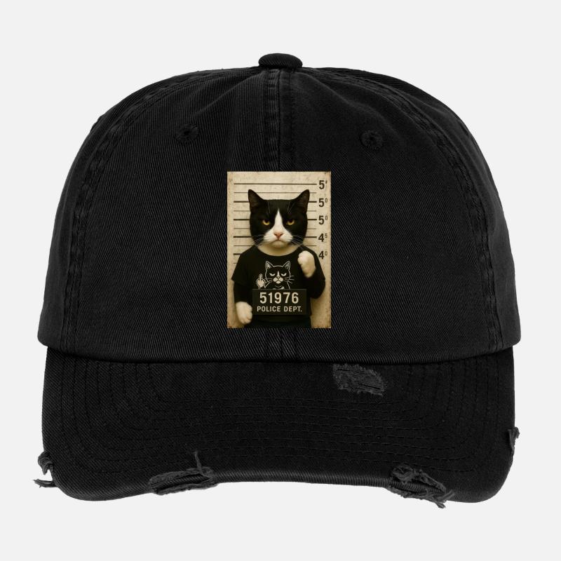 Jailcat - Flexfit Vintage Destroyed Cap - black