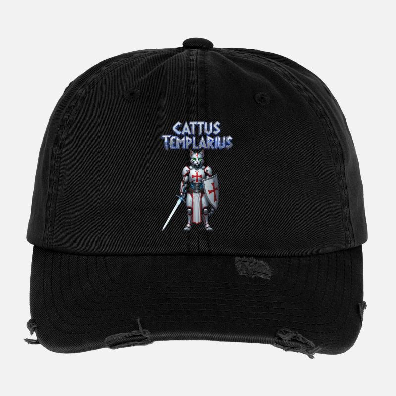 Cattus Templarius Chat Chevalier Casquette vintage effet usé Flexfit