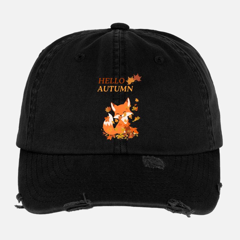 Playful fox with leaves Flexfit Vintage Destroyed Cap