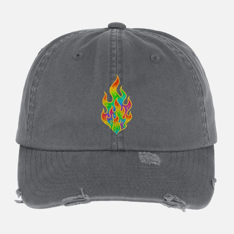 Regenbogenfeuer Glitzerflamme Flexfit Vintage Destroyed Cap