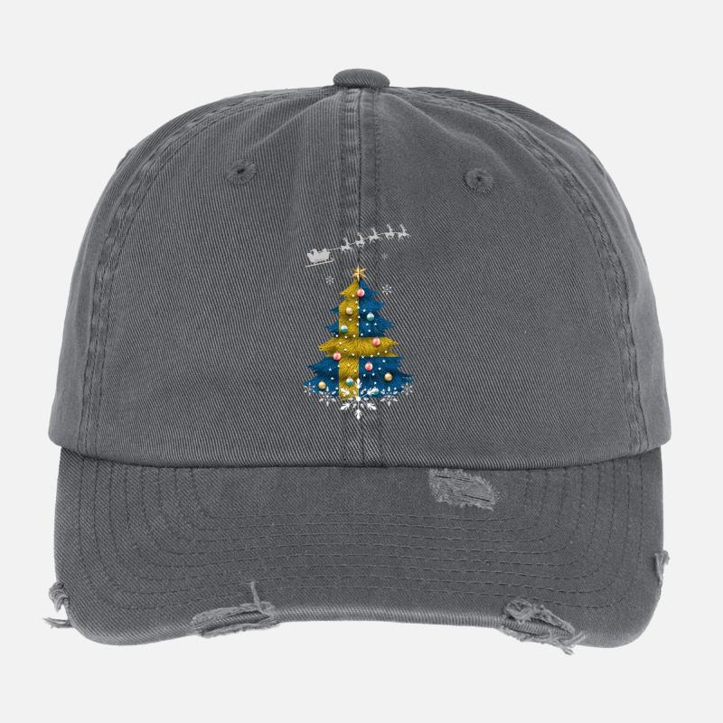 Sapin de Noël avec drapeau de la Suède Casquette vintage effet usé Flexfit