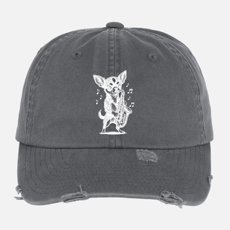 Chihuahua Saxophon Design Flexfit Vintage Destroyed Cap