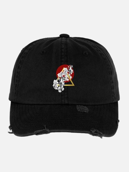 Geometric Golden Lilies - Flexfit Vintage Destroyed Cap - black - Front