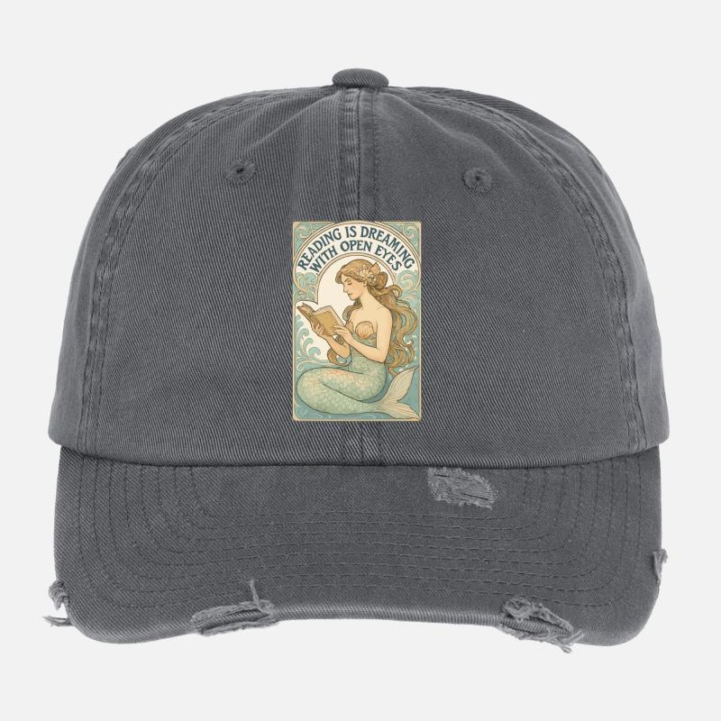 Meerjungfrau Nixe Lesen Träumen Bücher Geschenk Flexfit Vintage Destroyed Cap