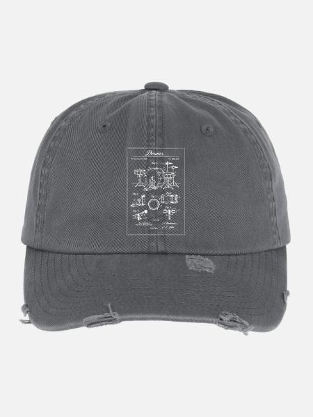 Vintage-Trommelset-Bauplan - Flexfit Vintage Destroyed Cap - Dunkelgrau - Vorne
