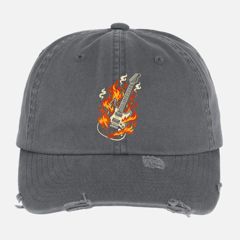 E-Gitarre Brennend Rock Geschenk Flexfit Vintage Destroyed Cap