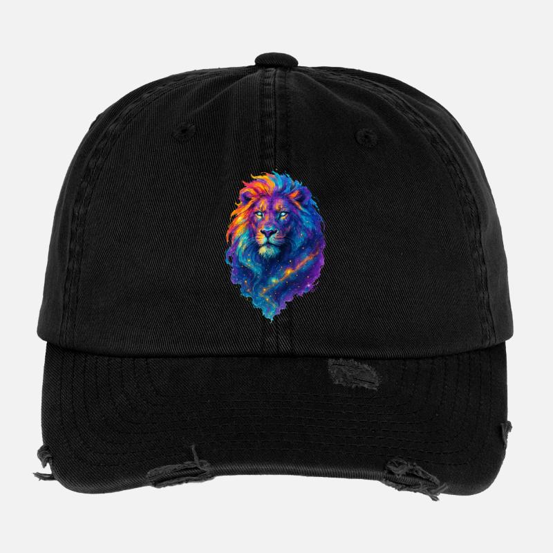 Farbenfroher kosmischer Löwe – Art Pop Farben Flexfit Vintage Destroyed Cap
