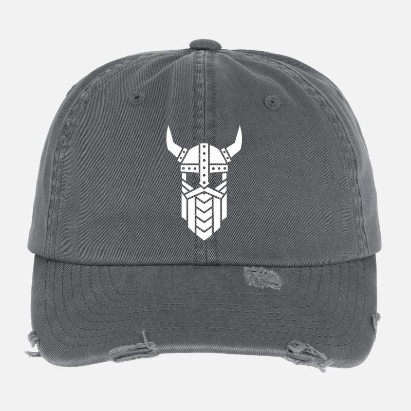 Geometrisches Maskottchen des Wikingerminimalismus Kriegers Flexfit Vintage Destroyed Cap