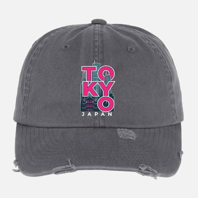 Tokyo Japan Skyline Retro Flexfit Vintage Destroyed Cap