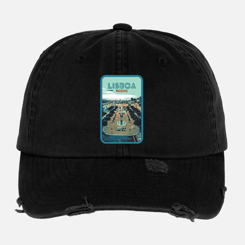 Illustration Place de Rossio, Lisbonne Casquette vintage effet usé Flexfit