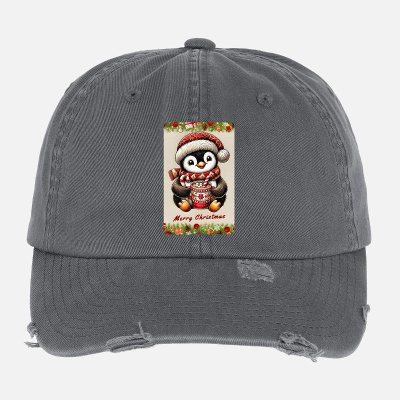 Pingouin de Noël au chocolat chaud Casquette vintage effet usé Flexfit