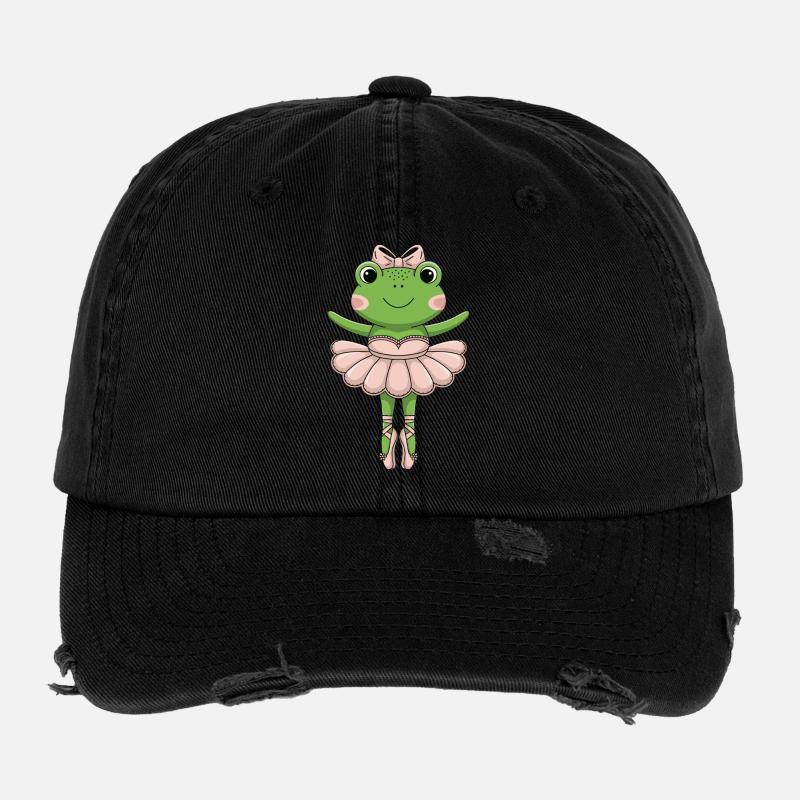 Ballet Frog in Pink Tutu Flexfit Vintage Destroyed Cap