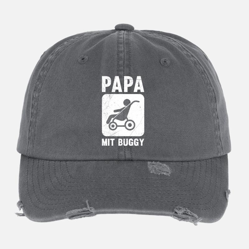 Werdender Vater PAPA MIT BUGGY Lustiges Flexfit Vintage Destroyed Cap