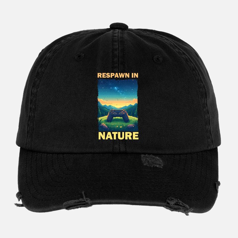Gaming in Nature Illustration Flexfit Vintage Destroyed Cap