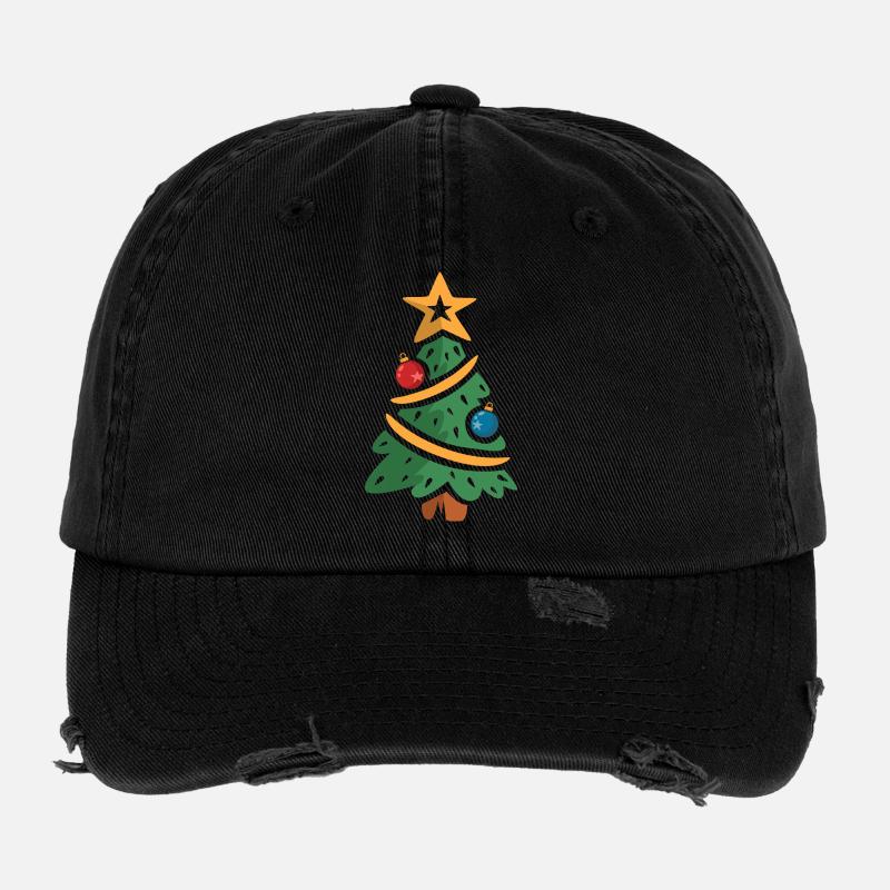 Christmas Tree Cartoon Illustration Flexfit Vintage Destroyed Cap