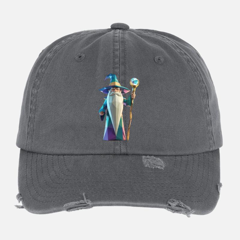 Wise Wizard - Cooles Low-Poly-Logo Flexfit Vintage Destroyed Cap