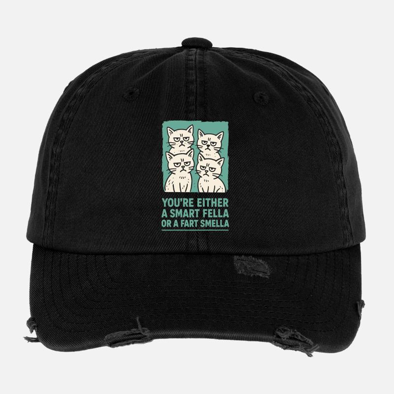 Schlauer Kerl oder Smella Katzen Meme Humor Flexfit Vintage Destroyed Cap