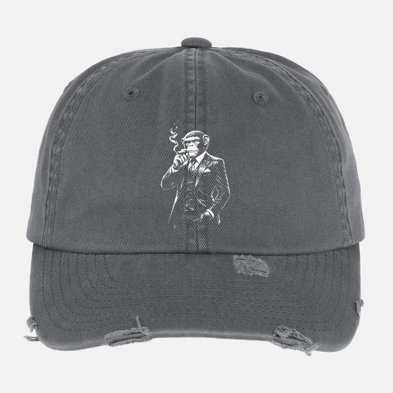 Eleganter und lustiger Affe rauchende Zigarre Flexfit Vintage Destroyed Cap