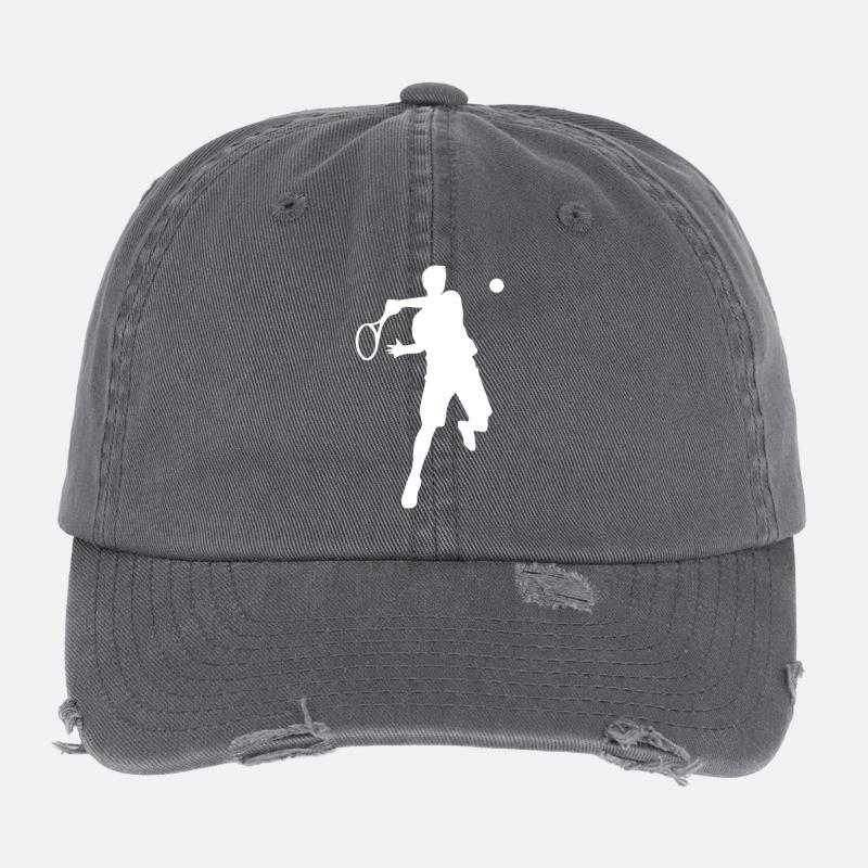 Tennis Player Backhand Silhouette Minimalist Flexfit Vintage Destroyed Cap