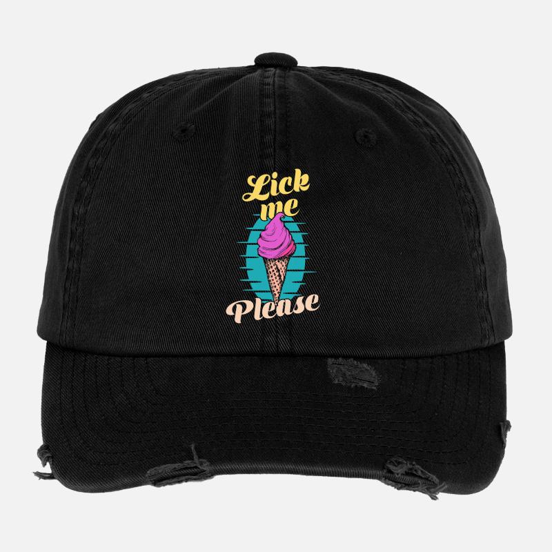 Lick Me Please Eis Cream Funny Retro Art Flexfit Vintage Destroyed Cap