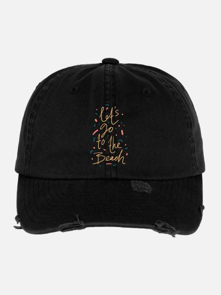 Let's Go To The Beach Shirt - Flexfit Vintage Destroyed Cap - Schwarz - Vorne